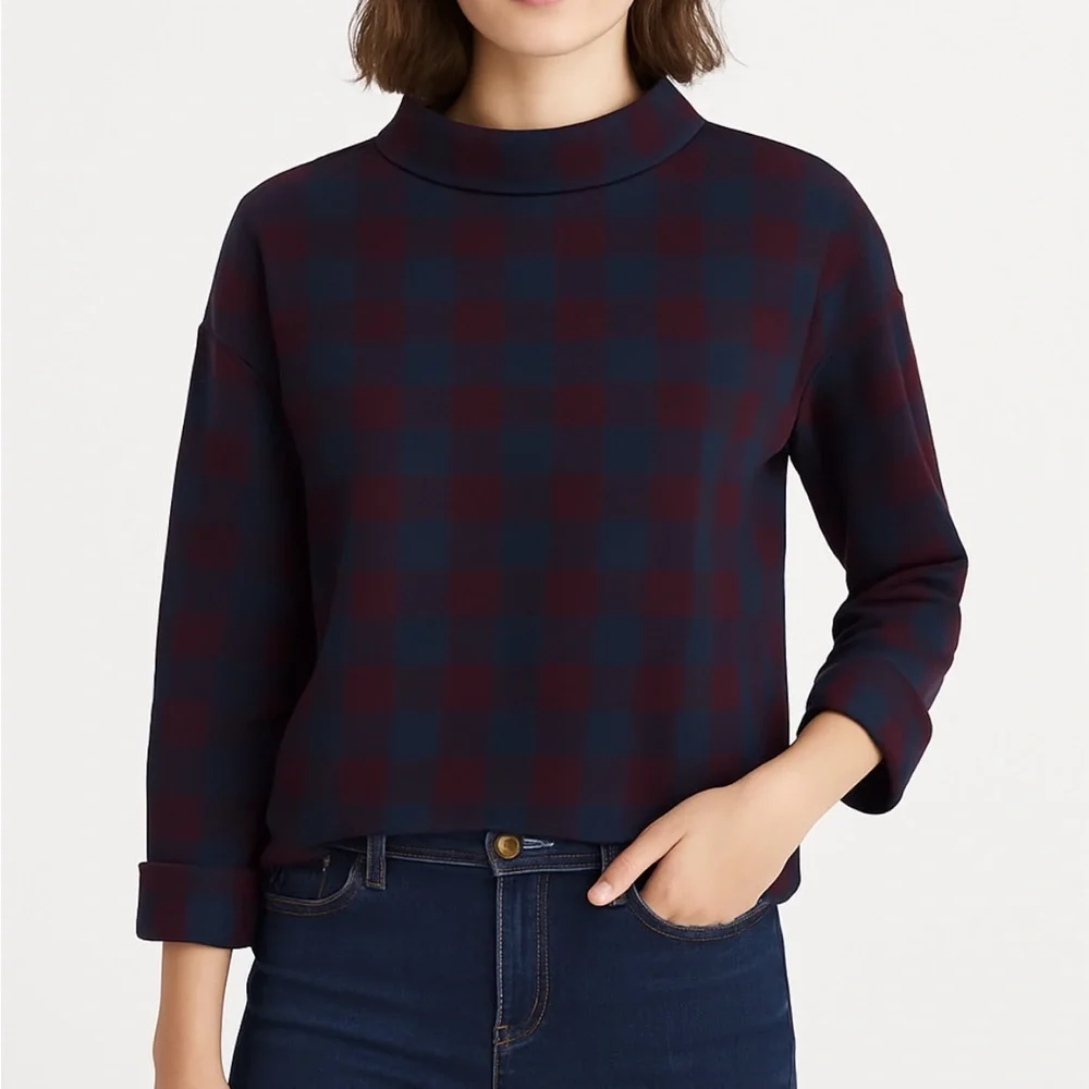 Ann Taylor Top Sz Large Plaid Mock Neck NWT Corpcore Office Chic Business Casual - Picture 10 of 12